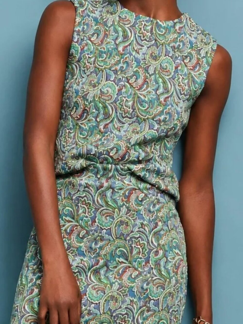 Maeve Paisley Sheath Skirt/Top SET Blue Green Sleeveless XS RARE